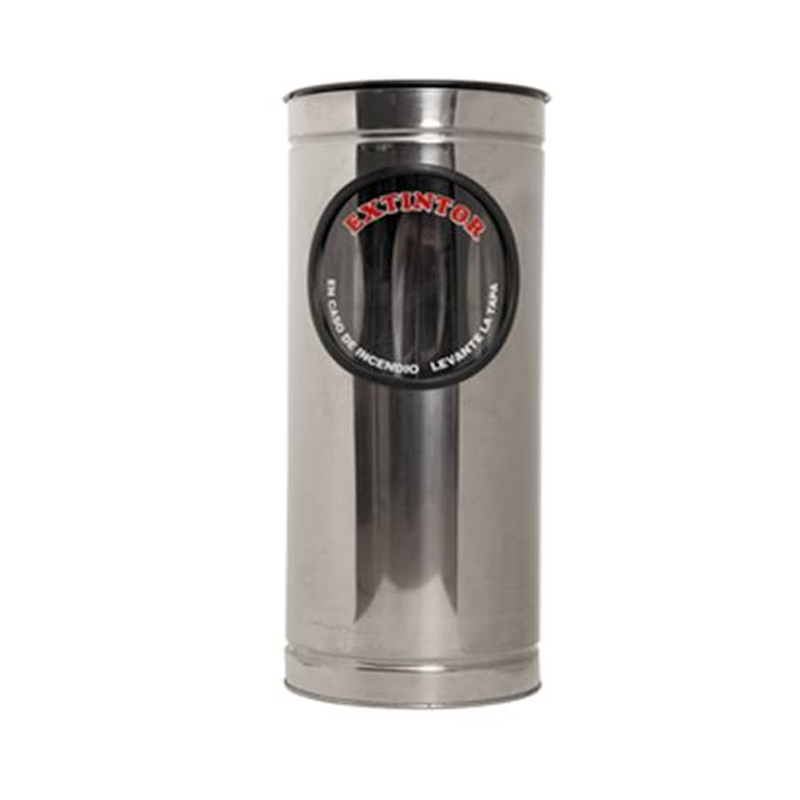 Portaextintor Cilíndrico de piso de acero inoxidable con cenicero en acabado pulido o espejo para Extintor de CO2 de 15 a 20 Lbs.